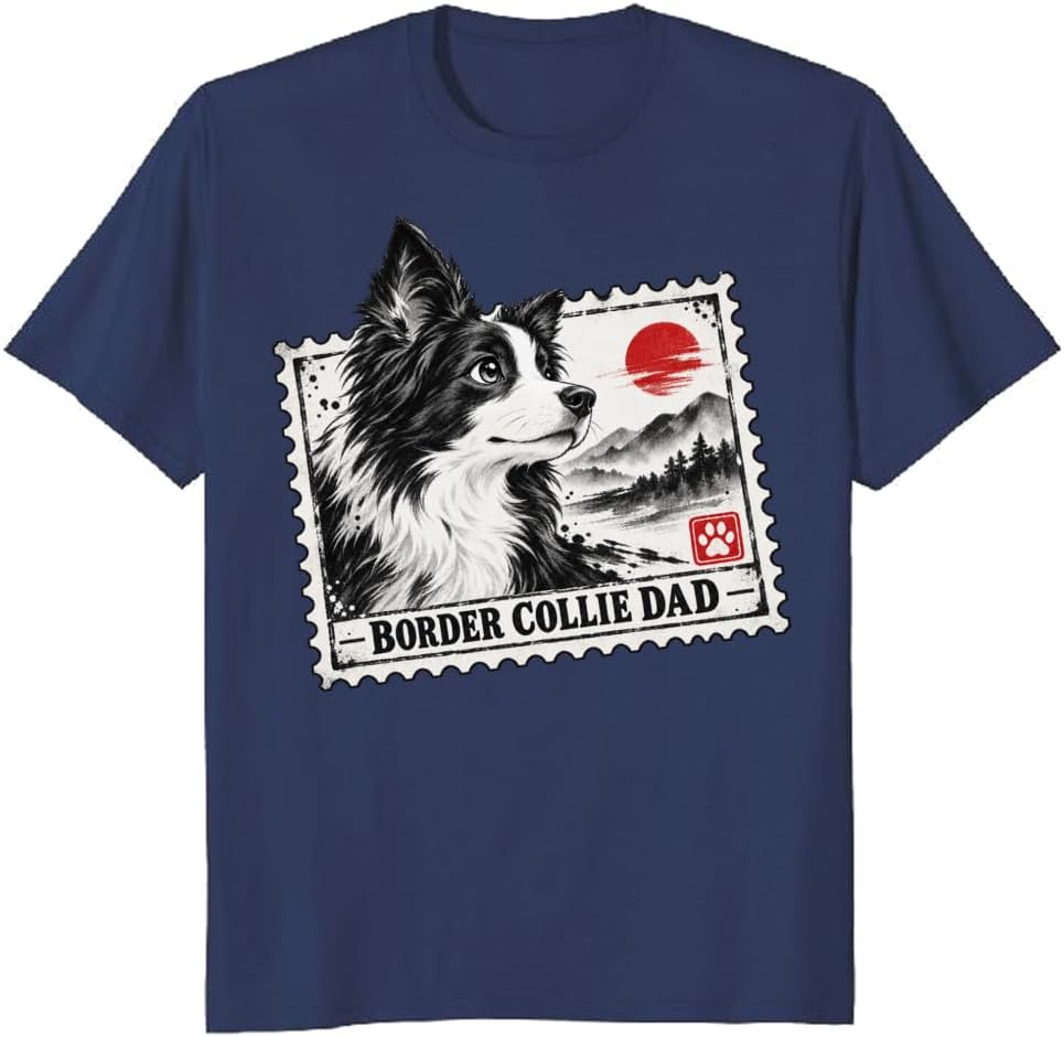 Border Collie Dad T-Shirt Retro Office Badge Dog Graphic Tee - S5