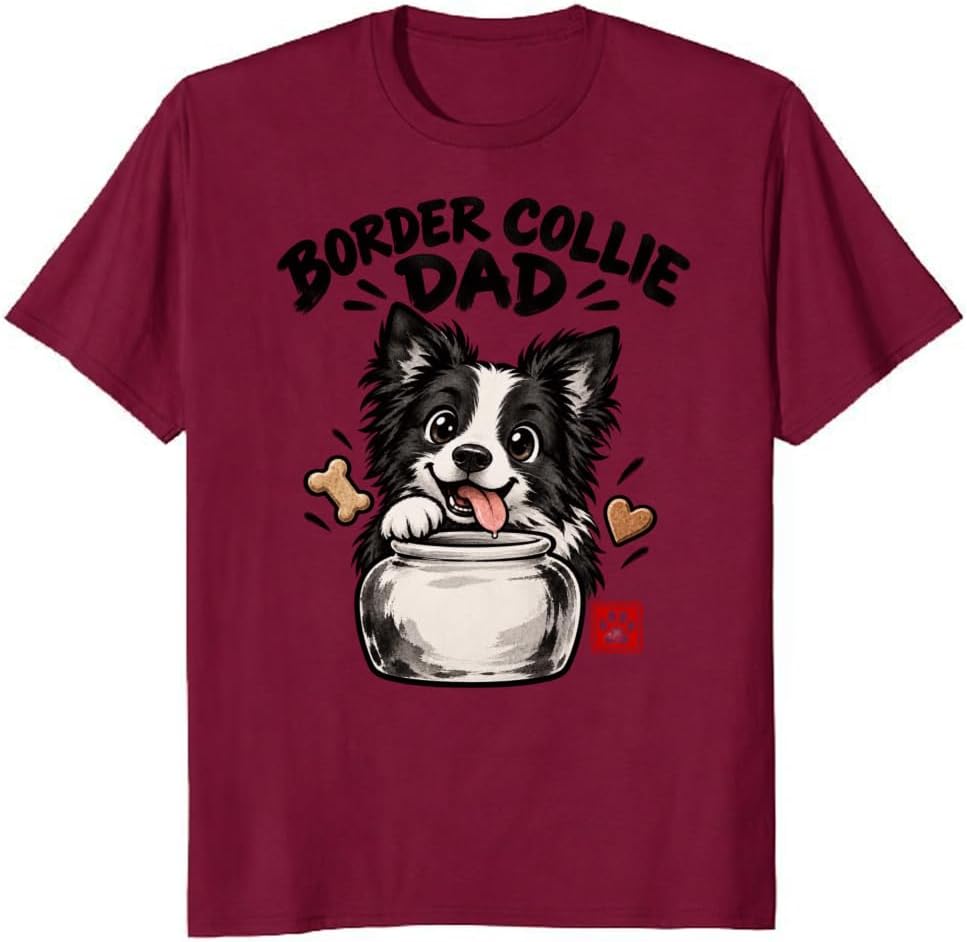 Border Collie Dad T-Shirt Sumi-E Treat Jar Chibi Graphic Tee - S4