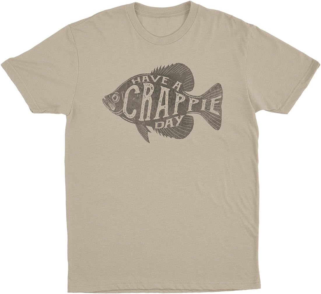 Bone Head Outfitters Have a Crappie Day Short Sleeve - Premium Cotton/Poly Fishing Funny T-Shirt - Sand