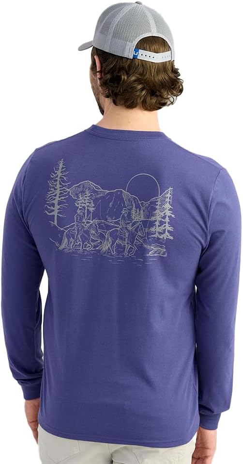 HUK Men's Pocket Tee, Comfortable Performance Fishing Long Sleeve T-Shirt with Chest Pocket - Lodge - Skipper Blue