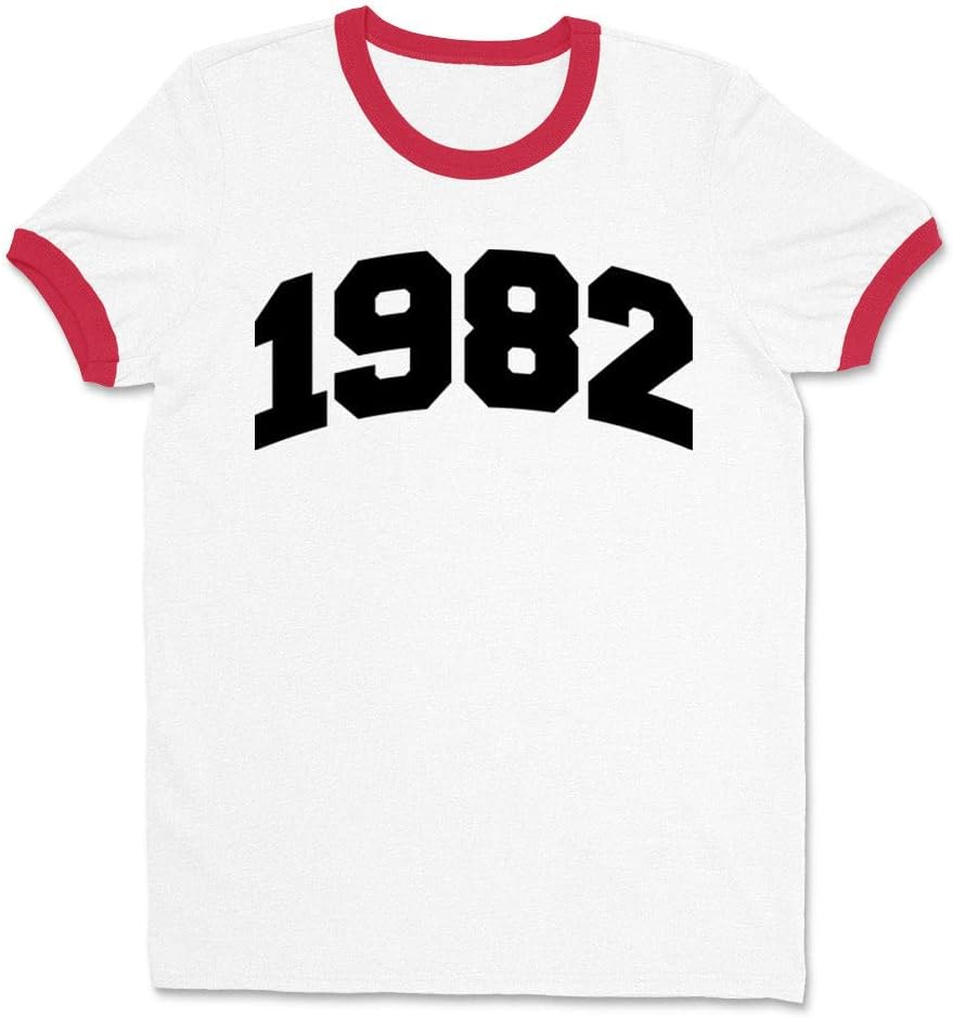 1982 College Style Ringer Tee Shirt Unisex - White\/Red