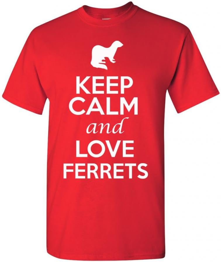 Keep Calm and Love Ferrets Animals Novelty Statement Unisex Adult T-Shirt Tee - Red
