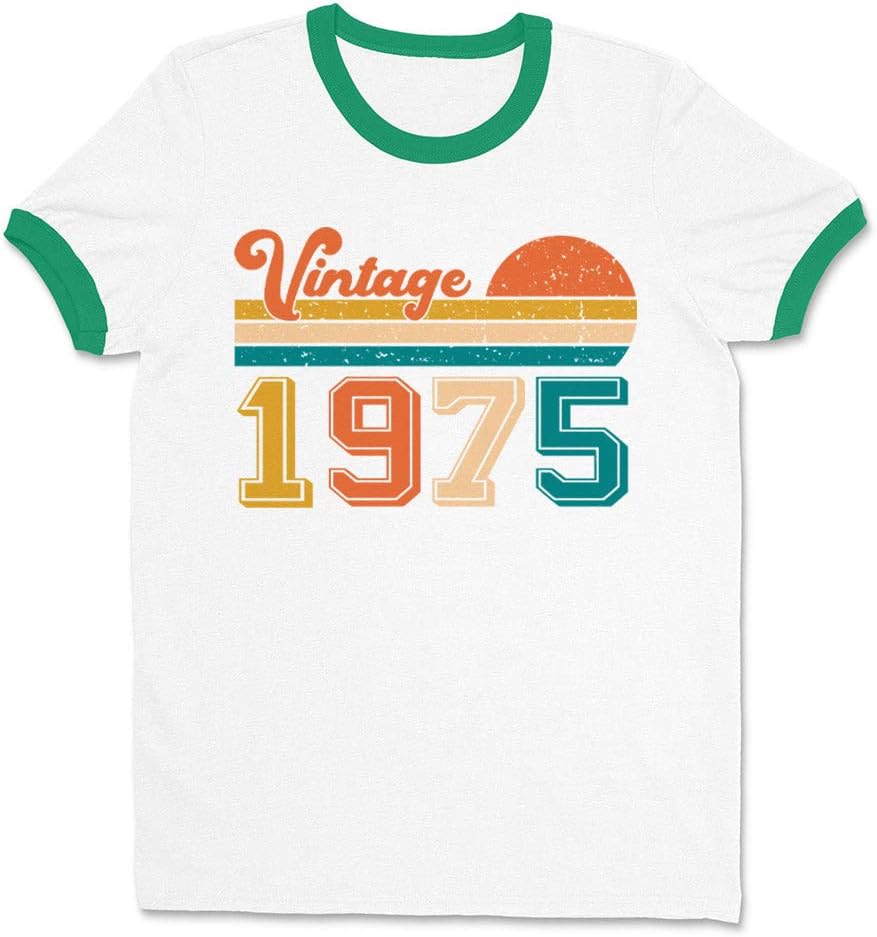 Vintage 1975 Ringer Tee Shirt Unisex - White\/Kelly Green