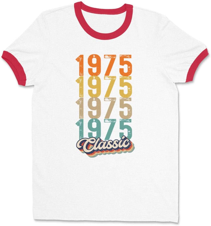 Classic 1975 Ringer Tee Shirt Unisex - White\/Red