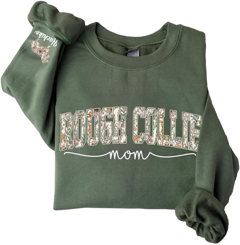 Personalized Dog Mom Sweatshirt, Dog Lover Crewneck, Gift Idea for Pet Owner, Cozy Outfit for Women, Mom Gift - Rough Collie