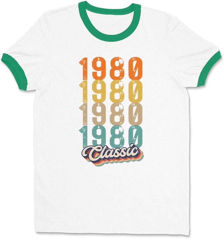 Classic 1980 Ringer Tee Shirt Unisex - White\/Kelly Green