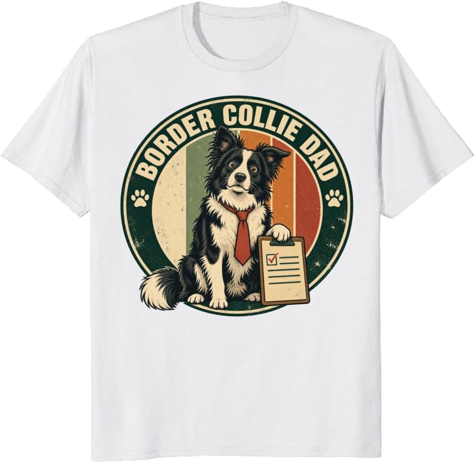 Border Collie Dad T-Shirt Retro Office Badge Dog Graphic Tee - S4
