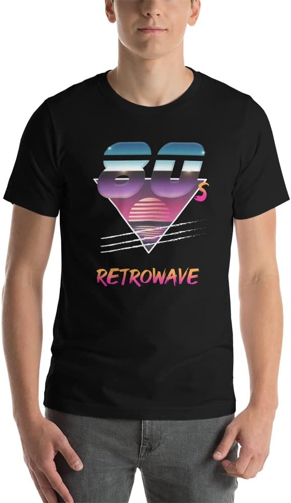 80s Retrowave Graphic T-Shirt, Men and Womens Style, 100% Cotton, 4.2 oz - Black - As Pictured