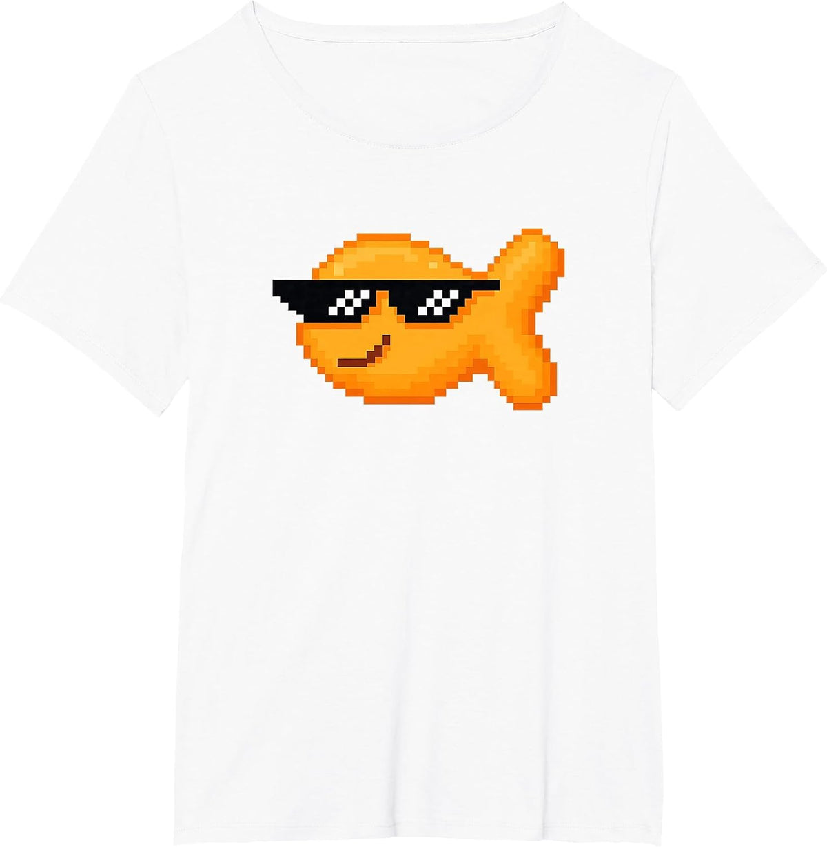 Pixelated Goldfish Snack with Thug Pixel Sunglasses T-Shirt - White