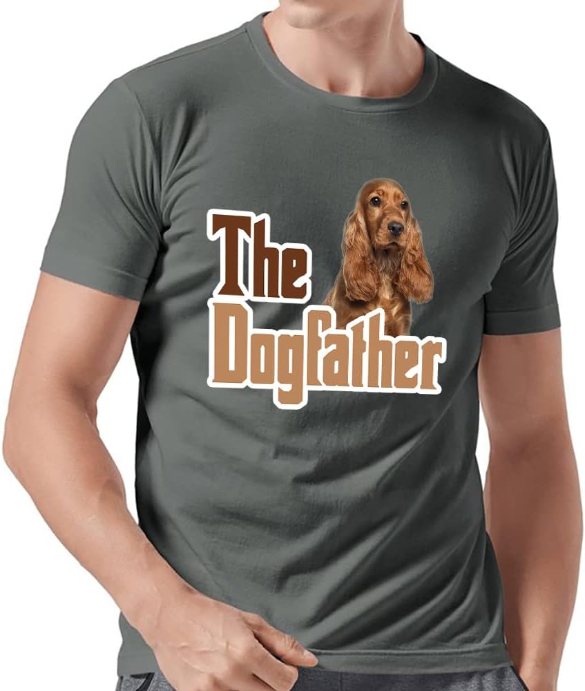 Men's Short Sleeve Dogfather T-Shirt Cotton US Flag Custom Names Cocker Dog - Carbon \/ Cocker 3