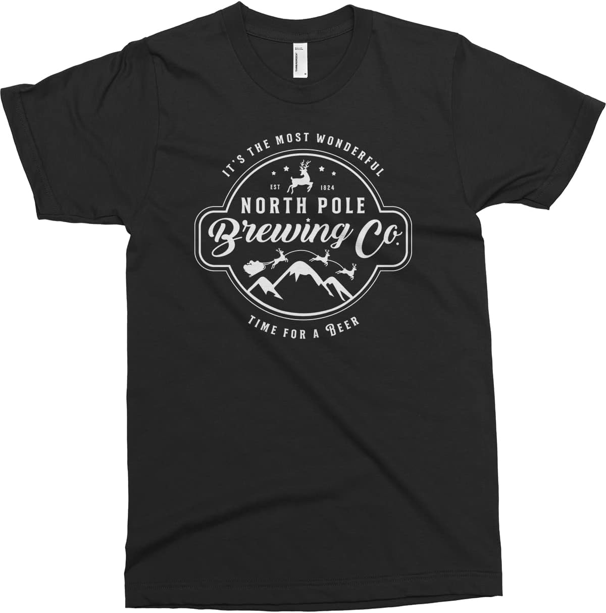 Threadrock Men's North Pole Brewing Co Faux Brewery Logo T-Shirt - Black