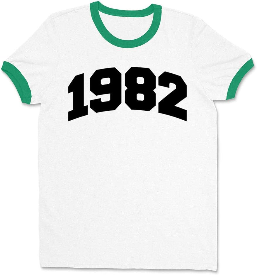 1982 College Style Ringer Tee Shirt Unisex - White\/Kelly Green