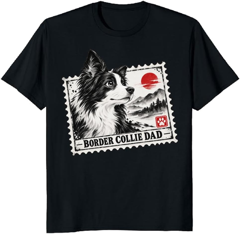 Border Collie Dad T-Shirt Retro Office Badge Dog Graphic Tee - S6