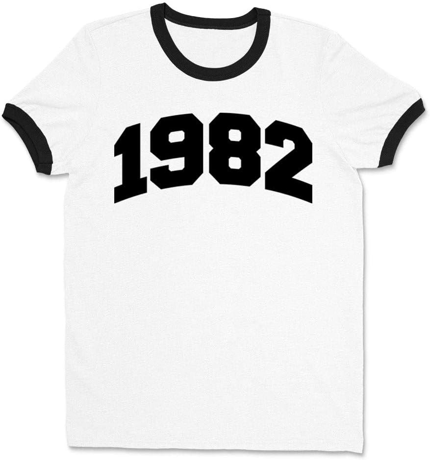 1982 College Style Ringer Tee Shirt Unisex - White\/Black