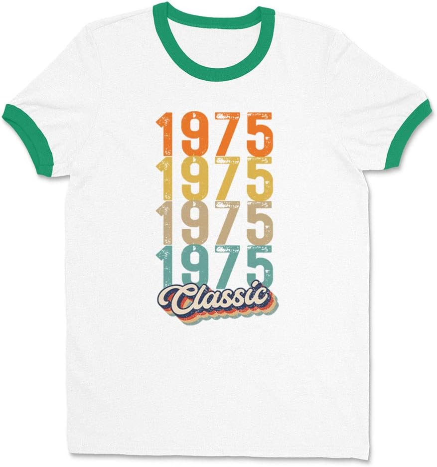 Classic 1975 Ringer Tee Shirt Unisex - White\/Kelly Green