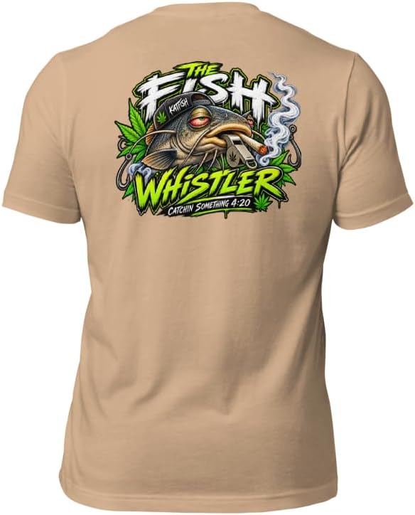 KATFISH Fish Whistler Catfish Fishing T Shirt for Men, Funny Graphic Tee - Tan