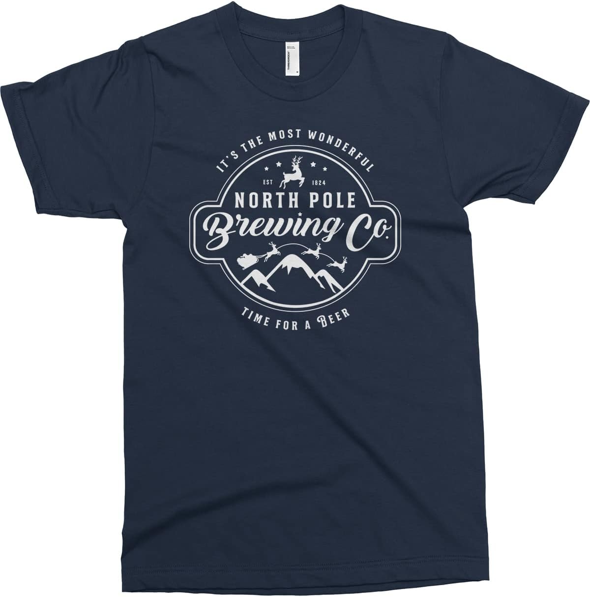 Threadrock Men's North Pole Brewing Co Faux Brewery Logo T-Shirt - Navy