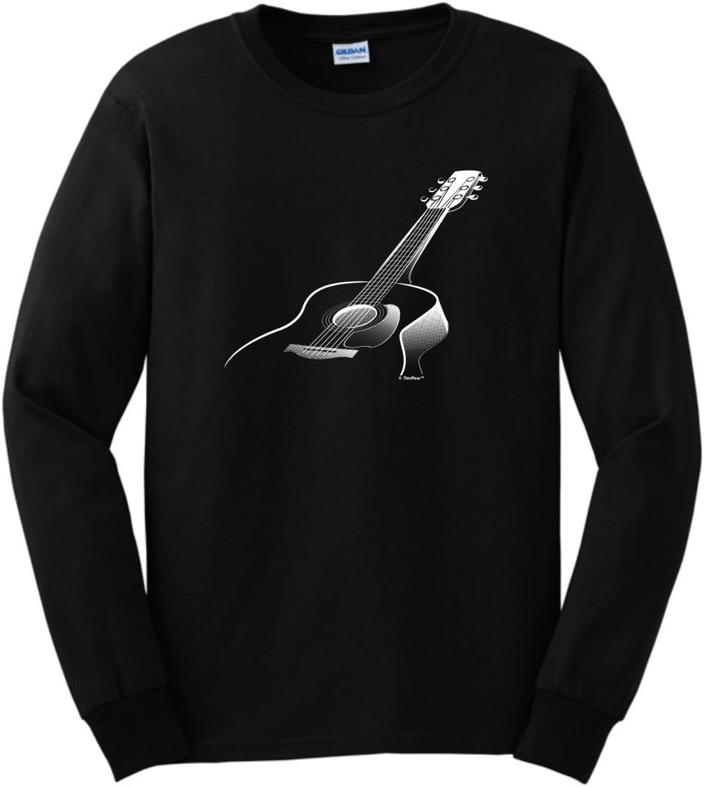 Music Lovers Gifts 3D Acoustic Guitar Music Themed Long Sleeve T-Shirt - Black