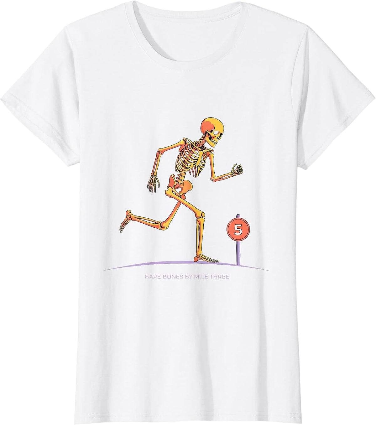 Women's Bare Bones By Mile Three Funny Halloween Running Skeleton 5K T-Shirt - White
