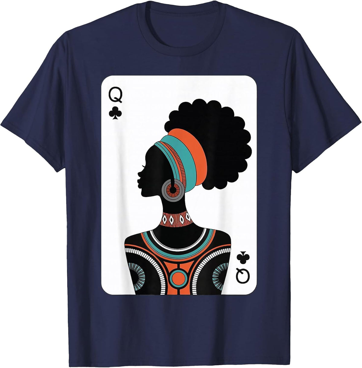 Black Woman Queen Card T-Shirt - Navy Blue
