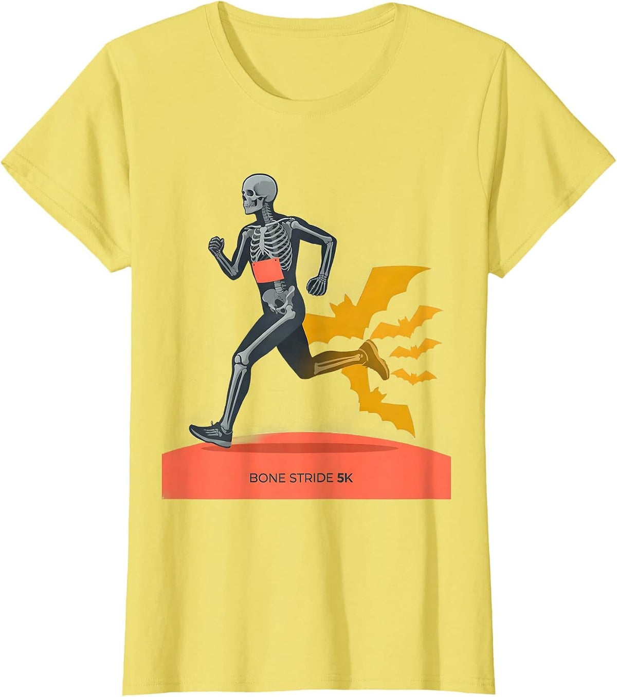 Bone Stride 5K Funny Skeleton Runner Halloween Fun Run T-Shirt - Lemon Yellow