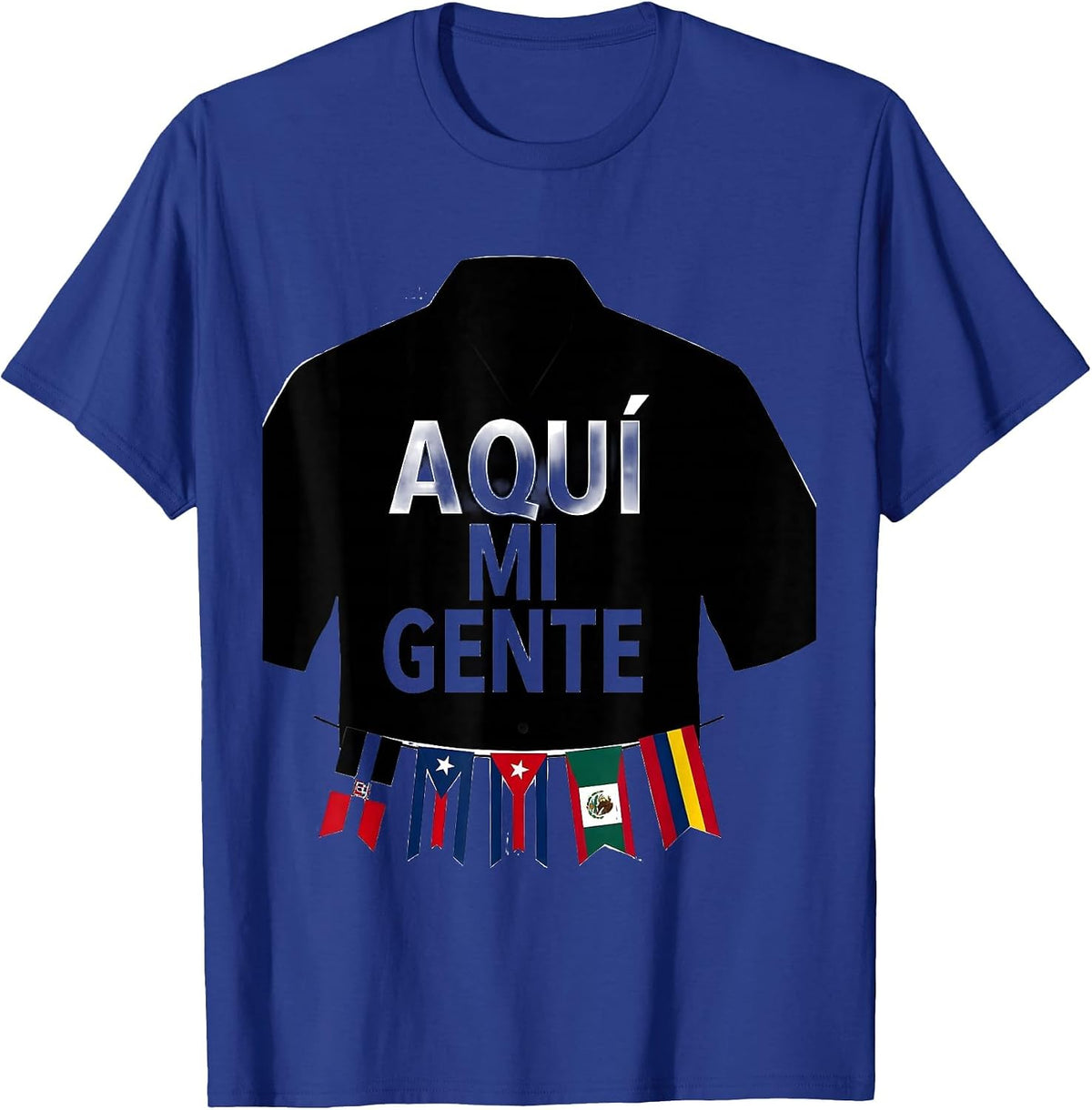 Men's Aquí Mi Gente Hispanic Heritage Month Multi-Flag Pride T-Shirt - Royal Blue
