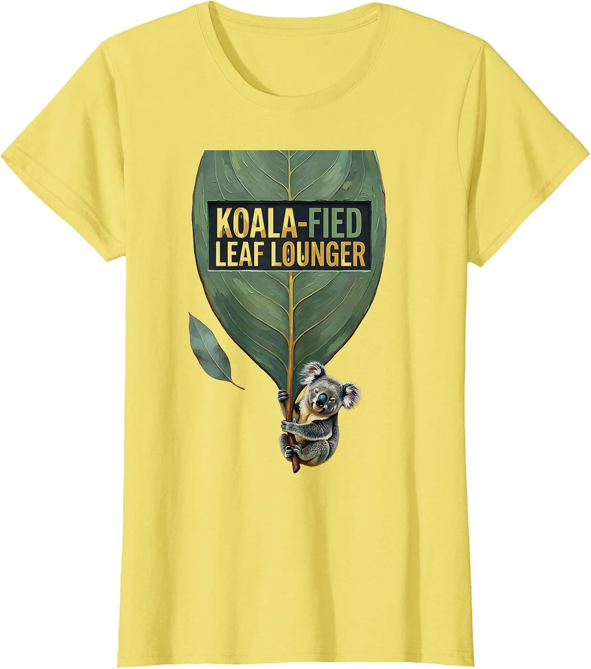 Women's Koala-Fied Leaf Lounger Cute Koala Lover Novelty Humor T-Shirt - Lemon Yellow