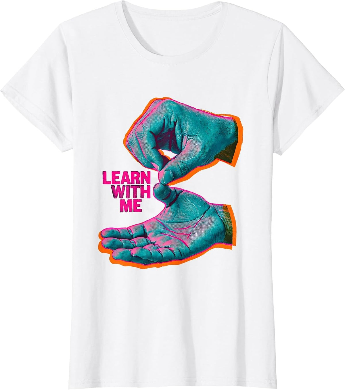 Learn With Me Risograph ASL Sign Language Teacher Advocacy T-Shirt - White