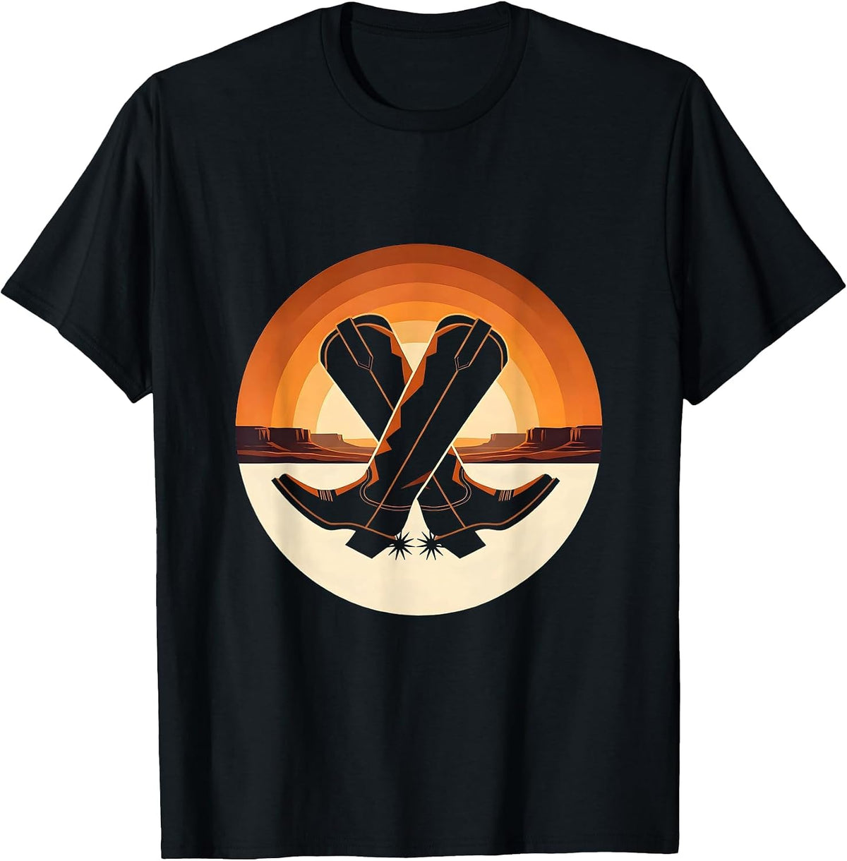Men's Crossed Cowgirl Boots Spurred Western Design T-Shirt - Black