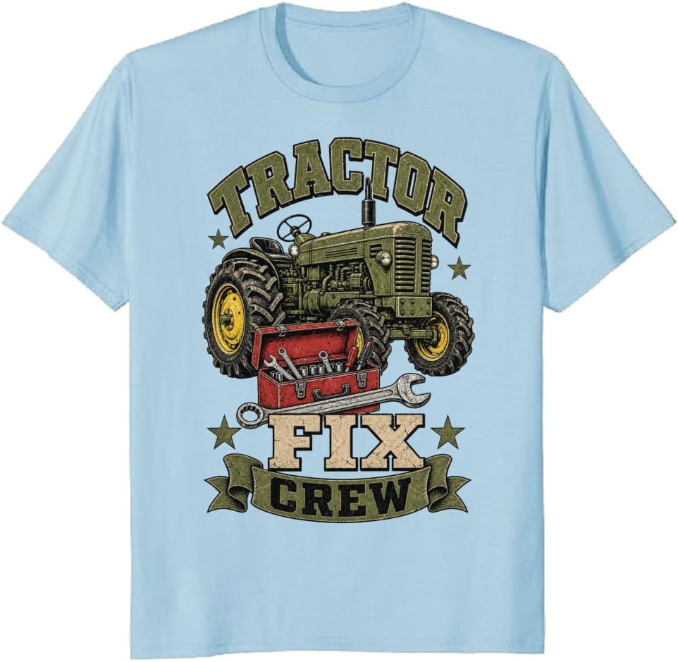Tractor Fix Crew T-Shirt Vintage Barn Farm Machinery Tee - S7