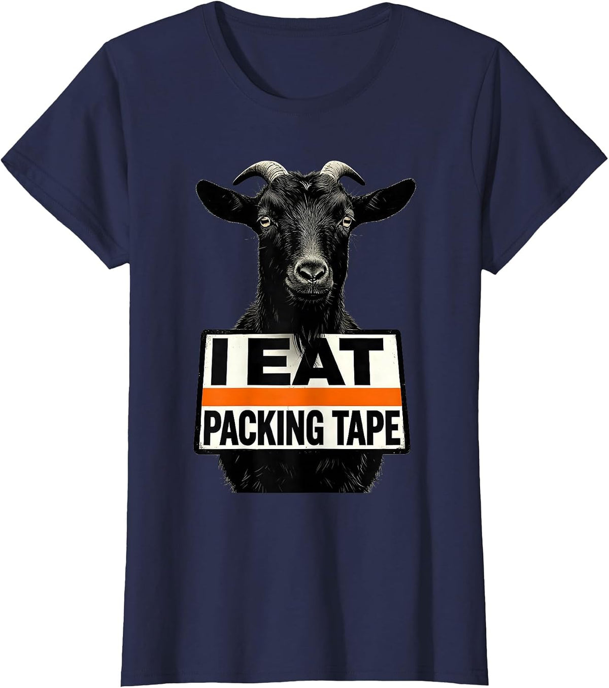 Women's I Eat Packing Tape Brutalist Graphic Absurdist Meme Humor T-Shirt - Navy Blue