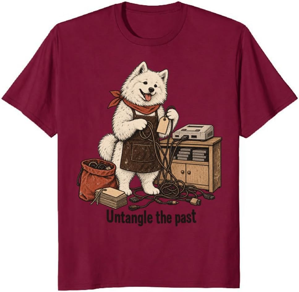 Gamer Dog T-Shirt Retro Samoyed Cable Organizer Graphic Tee - S7