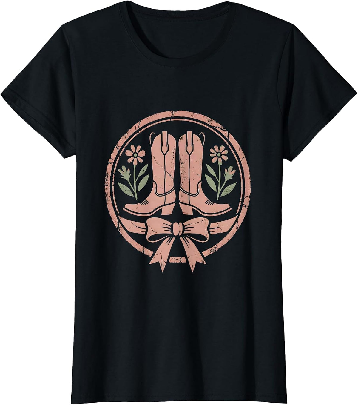 Cowgirl Boots Spurs and Wildflowers Graphic T-Shirt - Black