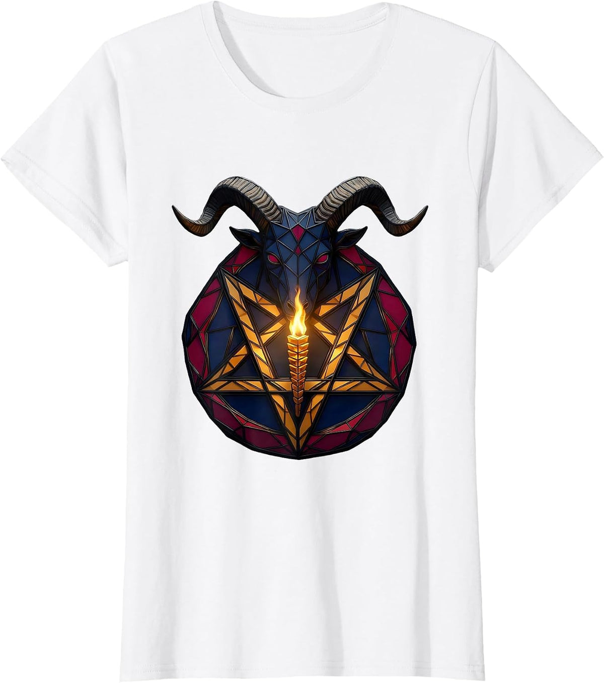 Oversized Pentagram Stained Glass Mosaic Occult Gothic T-Shirt - White