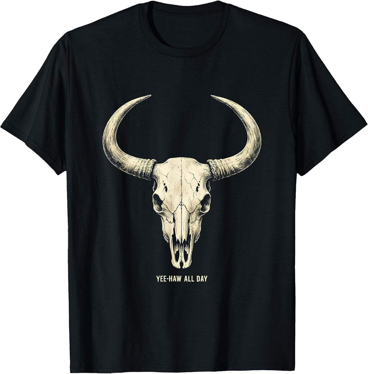 Men's Yee-Haw All Day Western Cowboy Design T-Shirt - Black