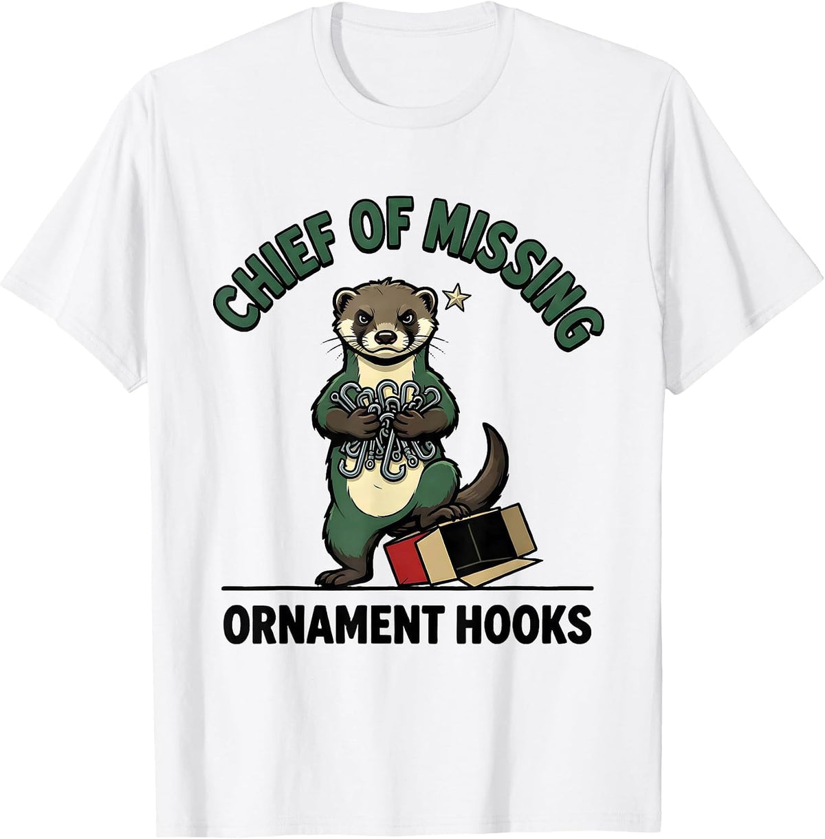 Men's Chief Of Missing Ornament Hooks Funny Ferret Lover Christmas T-Shirt - White