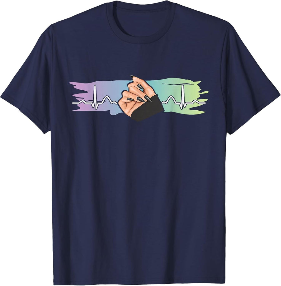 Heartbeat Naildesign Nail Salon Nail Tech T-Shirt - Navy Blue