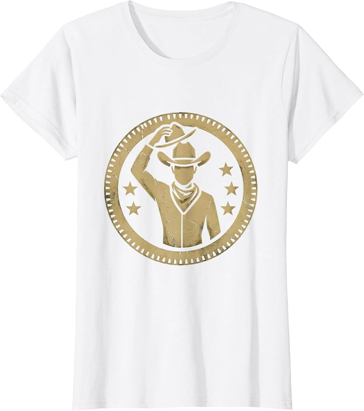 Cowgirl Tipping Hat Star Western Graphic Design T-Shirt - White
