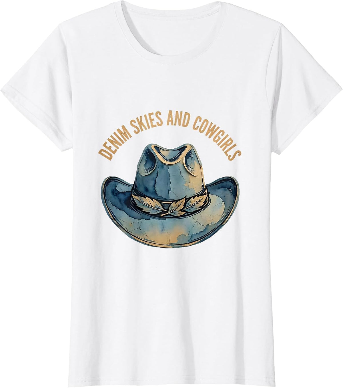 Women's Denim Skies and Cowgirls Western Graphic Design T-Shirt - White