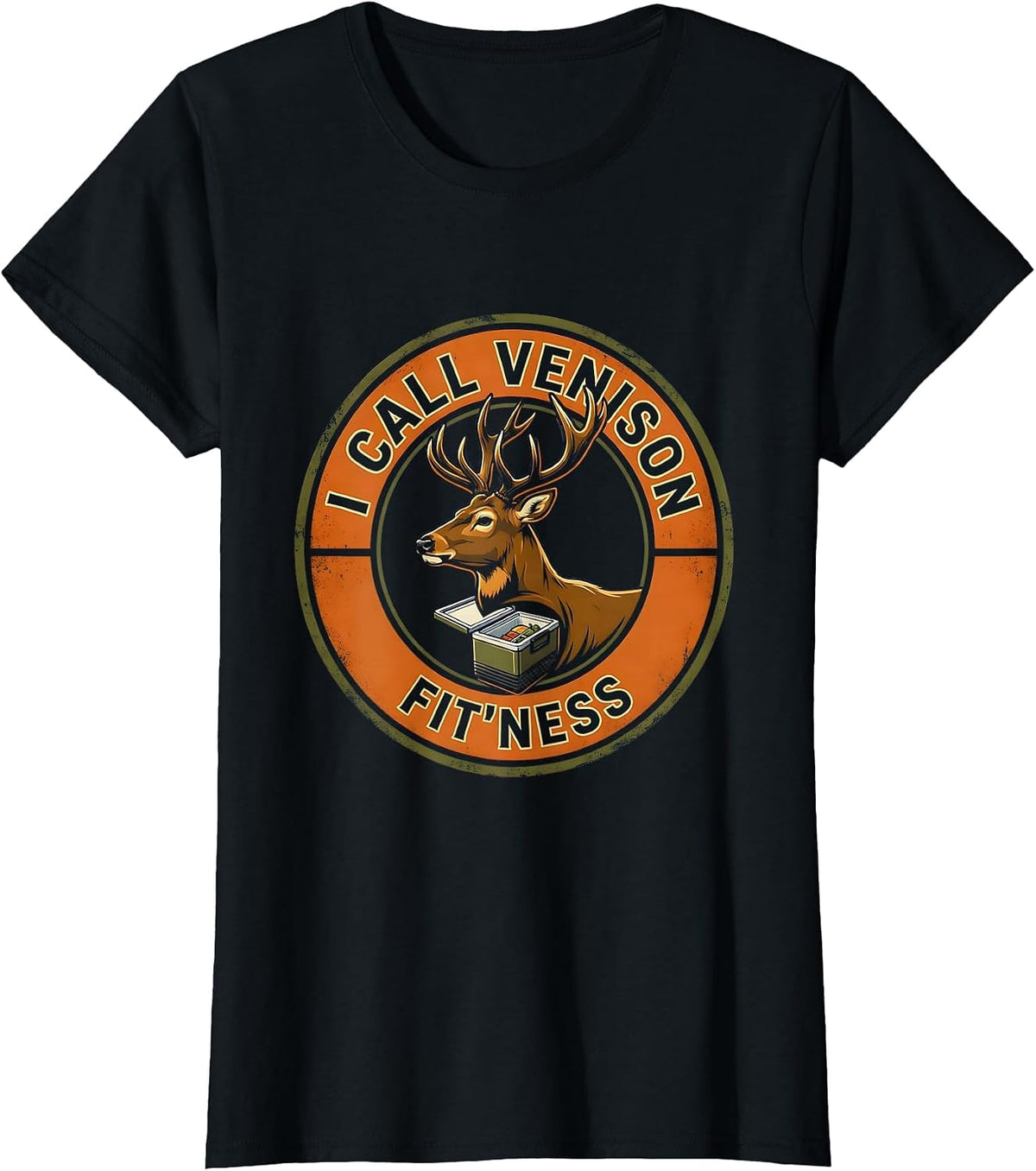 I Call Venison Fit'ness Funny Deer Hunting Dad Joke Hunter T-Shirt - Black