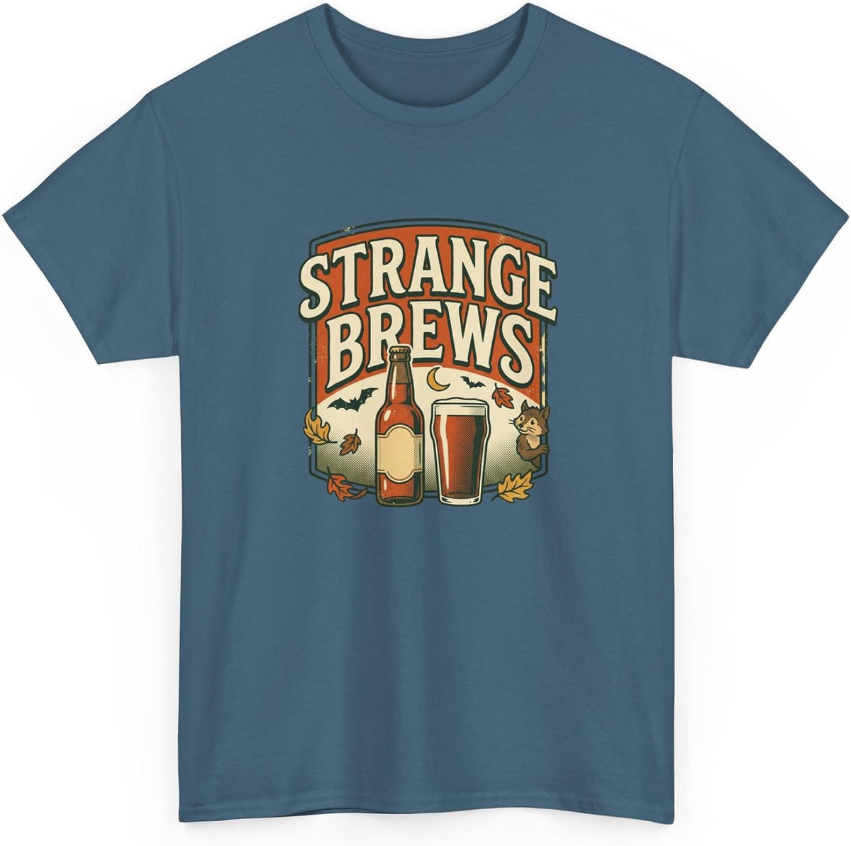 Strange Brews Beer Graphic Tee | Vintage Brewery Logo T-Shirt - Indigo Blue