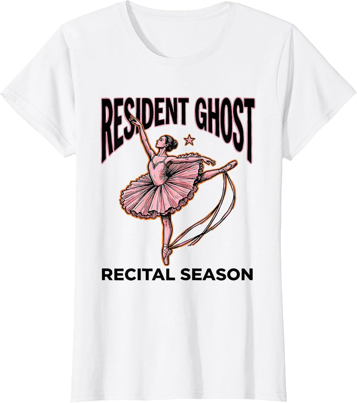 Women's Resident Ghost Recital Season Cute Ghost Ballerina Halloween T-Shirt - White