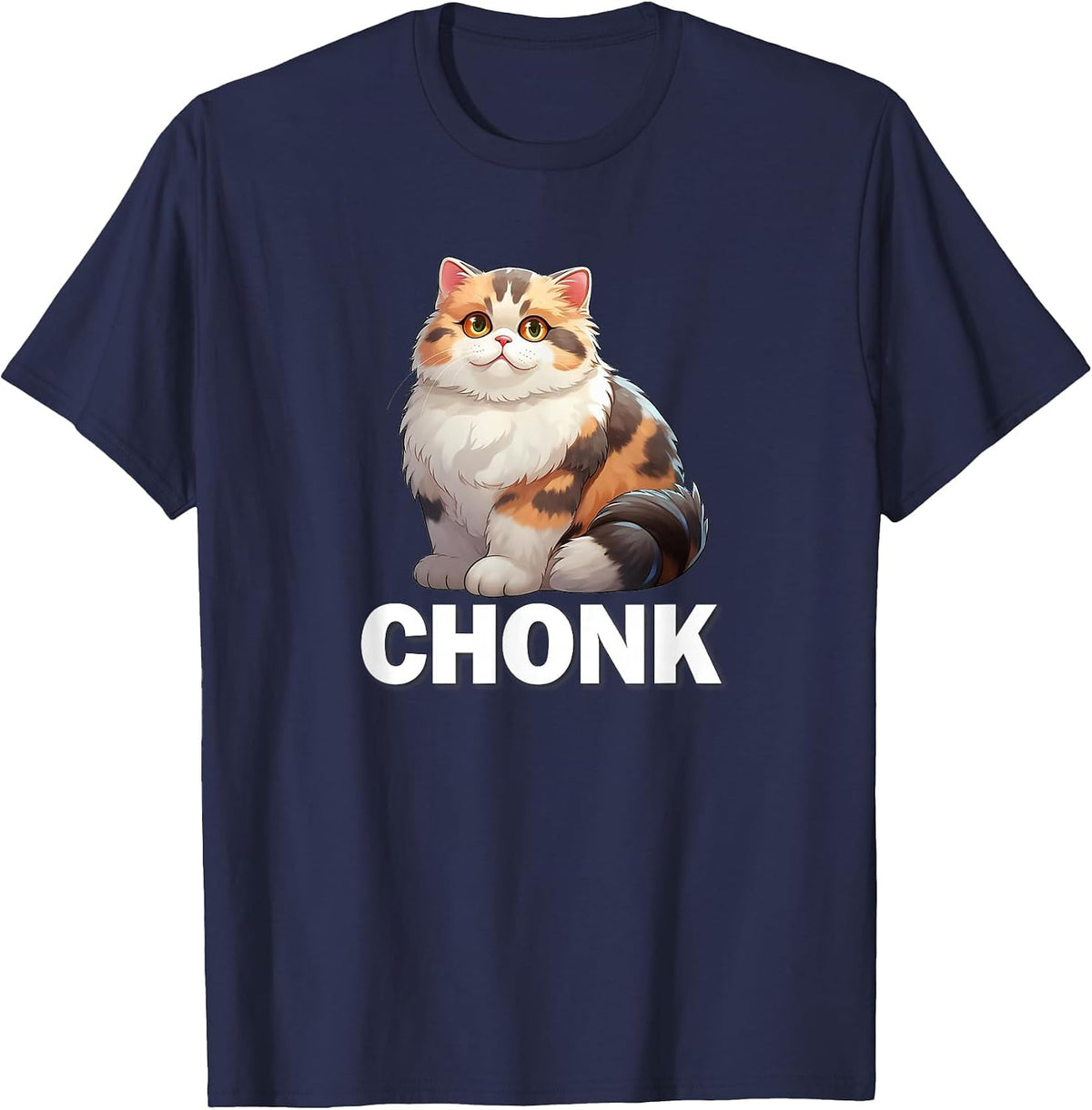 Cute Fat Chonk Chonky Calico Cat Lover T-Shirt - Navy Blue