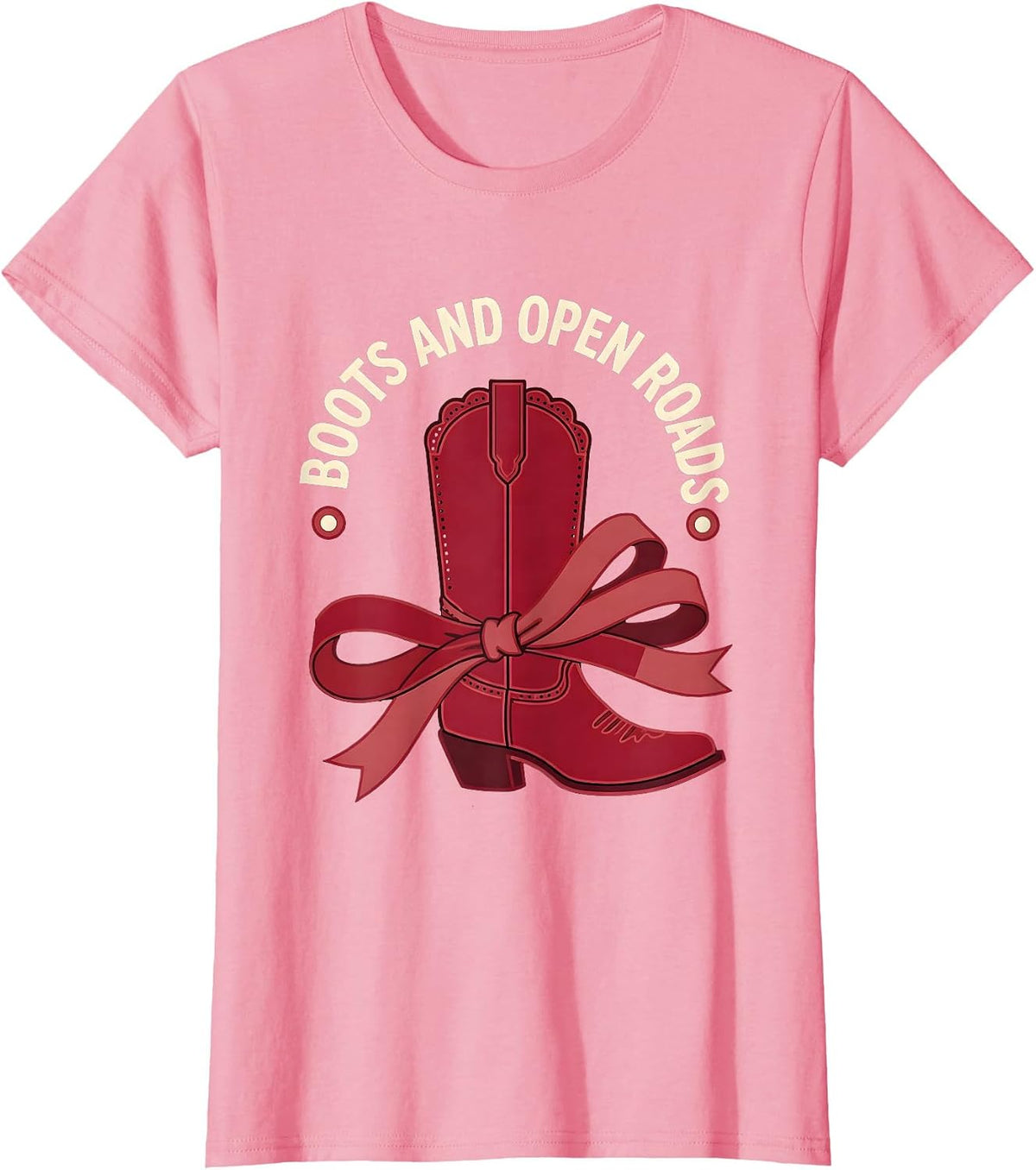 Women's Boots and Open Roads Cowboy Western Design T-Shirt - Pink