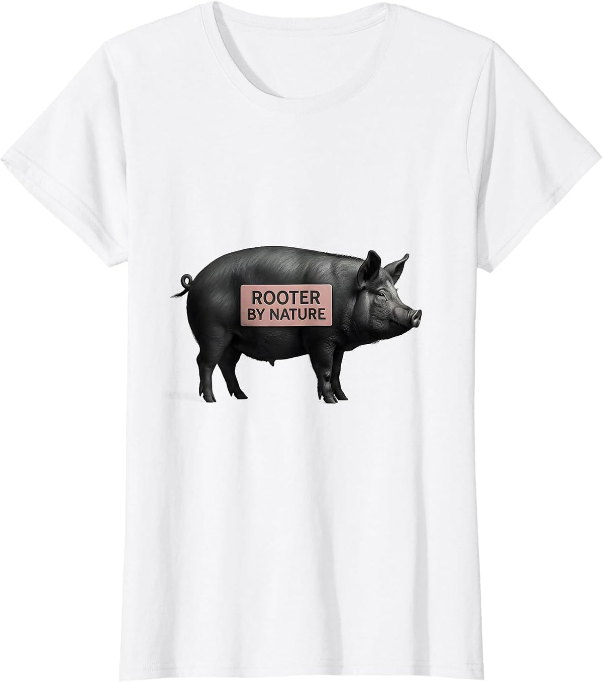 Women's Rooter By Nature Minimalist Pig Lover Novelty Humor T-Shirt - White