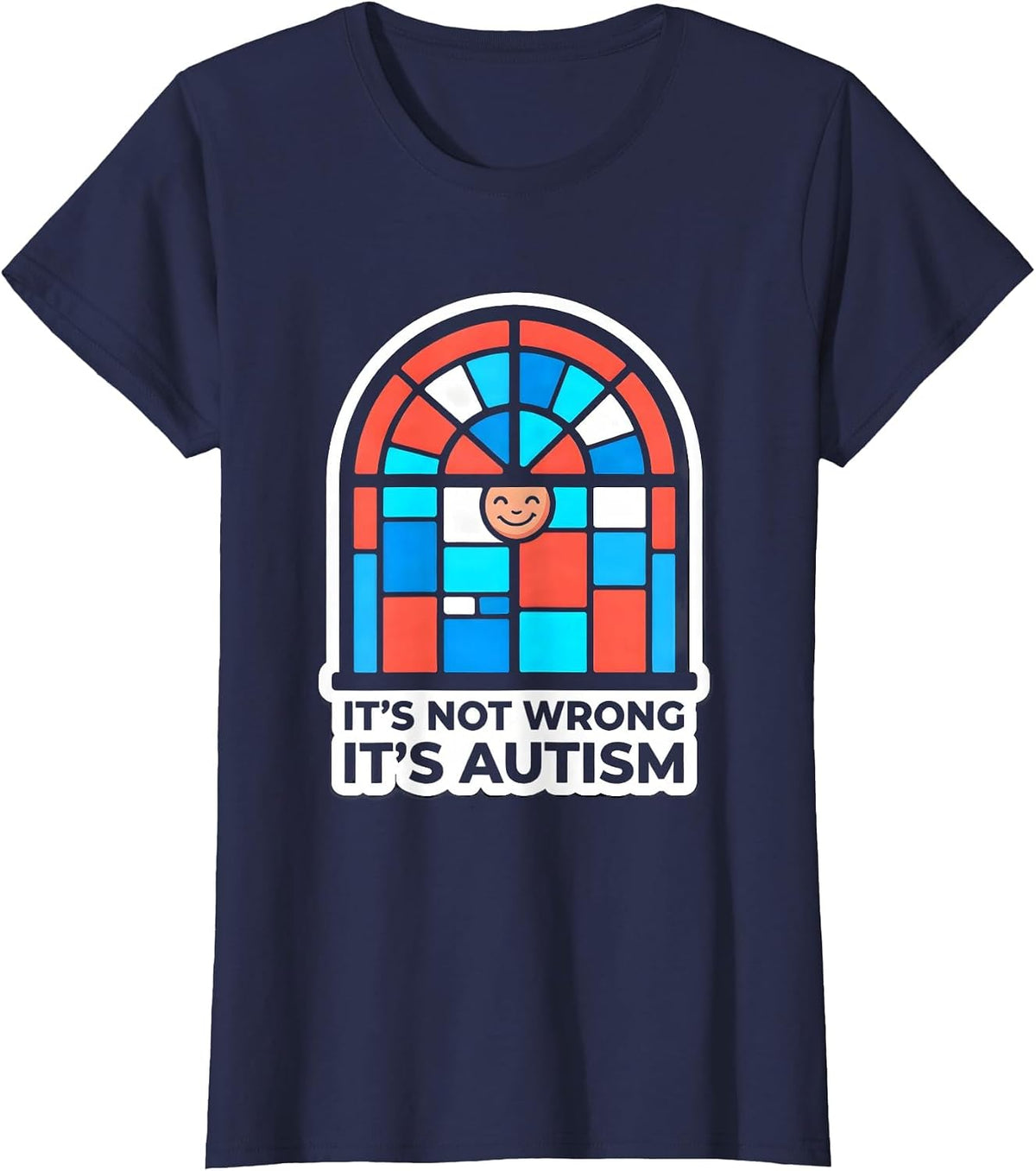 Women's It's Not Wrong It's Autism Sticker Style Neurodiversity T-Shirt - Navy Blue
