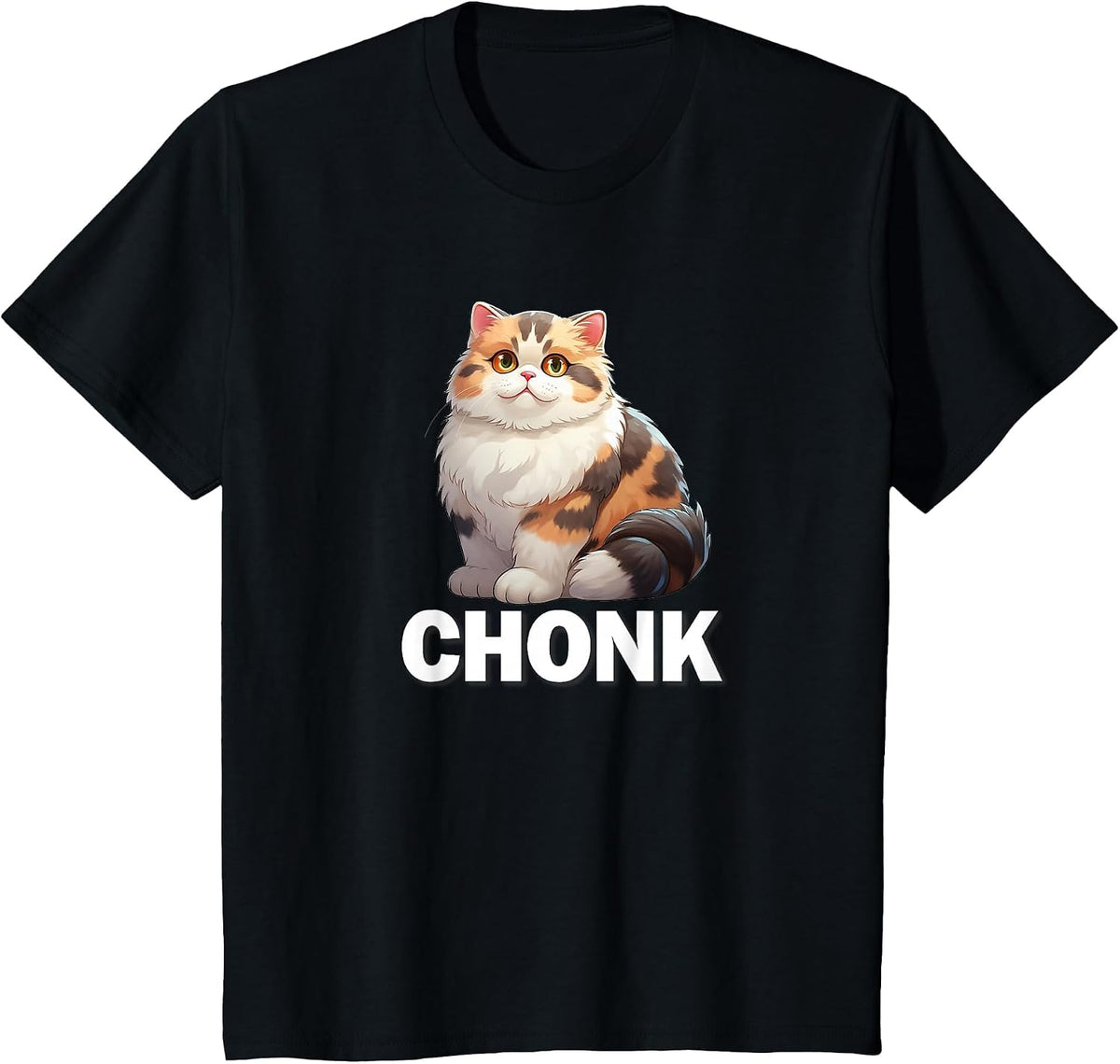Cute Fat Chonk Chonky Calico Cat Lover T-Shirt - Black