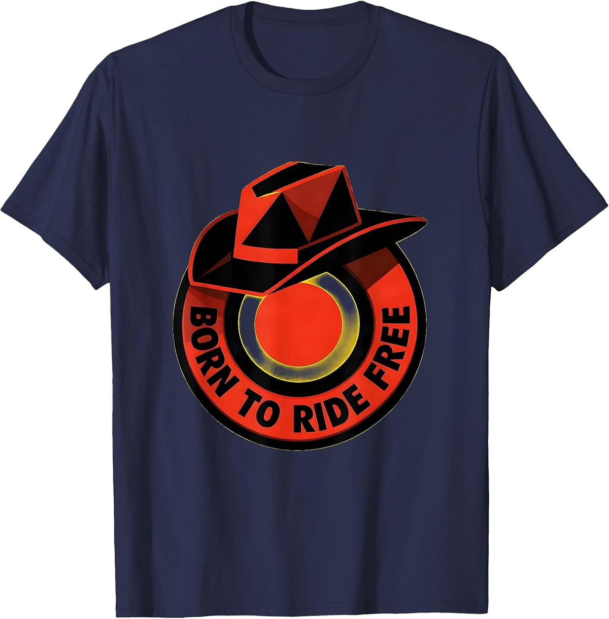 Born to Ride Free Western Spirit Design T-Shirt - Navy Blue