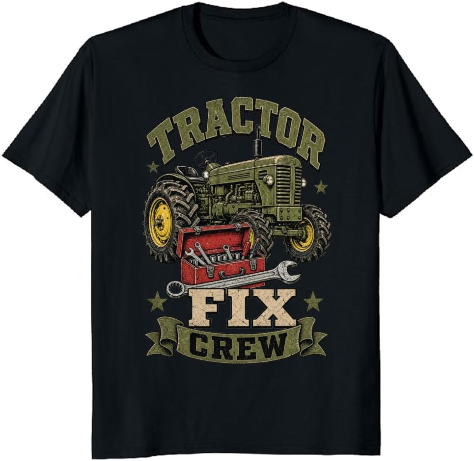 Tractor Fix Crew T-Shirt Vintage Barn Farm Machinery Tee - S6
