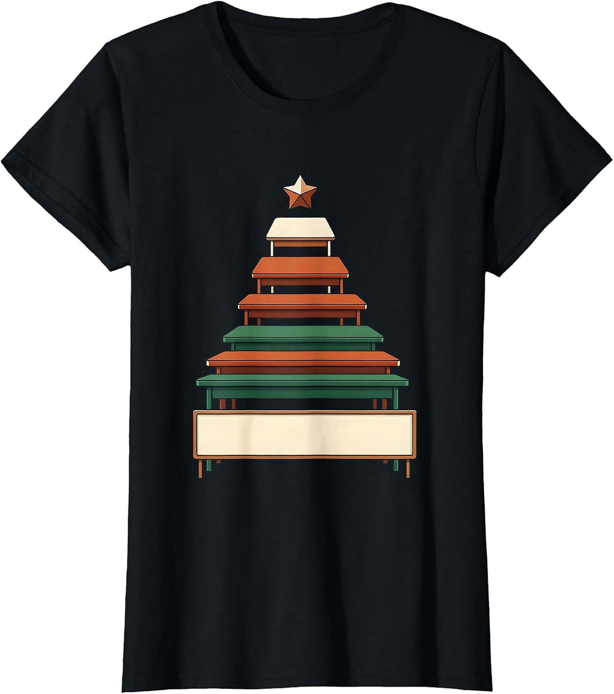 Stepped Desk Christmas Tree Teacher Squad Holiday Humor T-Shirt - Black